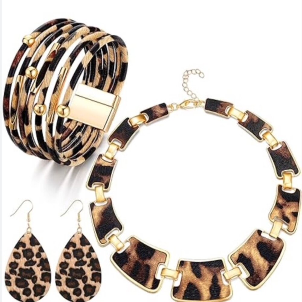 3 pc. set Leopard Jewelry  Bohemia Earrings Bracelets Necklace Modern